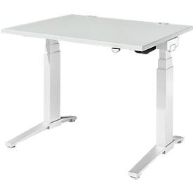 Schäfer Shop Genius Schreibtisch PLANOVA ERGOSTYLE, elektrisch höhenverstellbar, Rechteck, C-Fuß, B 1200 x T 800 x H 645-1305 mm, lichtgrau/weiß