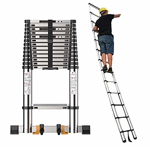 RASOANOA 5 6 7 8 m Teleskopleiter für Arbeiten im Freien auf dem Dachboden zu Hause, Hochleistungs-Teleskop-Ausziehleitern, zusammenklappbare ausziehbare Aluminiumleiter, Tragkraft 300 lbs Ambitious