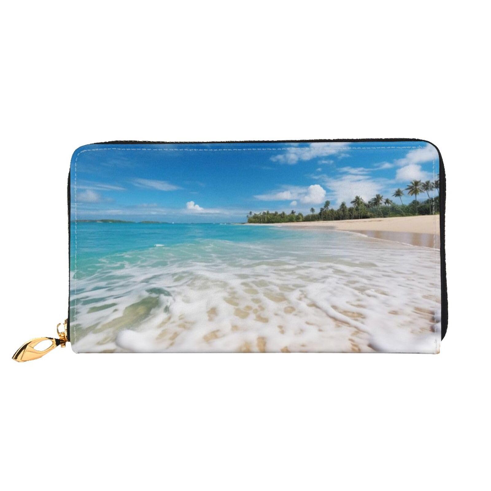 DENMER Angelköder, Ledergeldbörse, Kunstleder mit metallischem Reißverschluss, geräumiges und stilvolles Accessoire für moderne Frauen, Clear Sky Wave Beach, Einheitsgröße, Modern