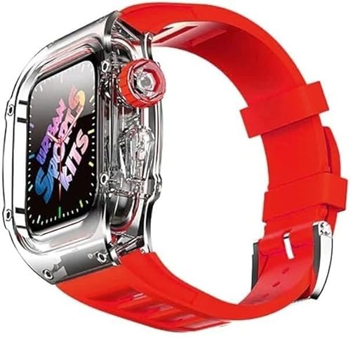 NEYENS 44 mm 45 mm transparente Abdeckung Uhrengehäuse Gummiband Mod Kit für Apple Watch 8 7 6 5 4 SE Serie, transparentes Uhrengehäuse, sportliches atmungsaktives Armband, Ersatzzubehör, 45 mm, Achat