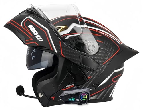 Modularer, Hochklappbarer Integral-Motorradhelm Mit Bluetooth, ECE-Geprüft, Für Herren Und Damen, Integralhelm Für Roller, Doppeltes Antibeschlag-Visier T,XL61-62CM