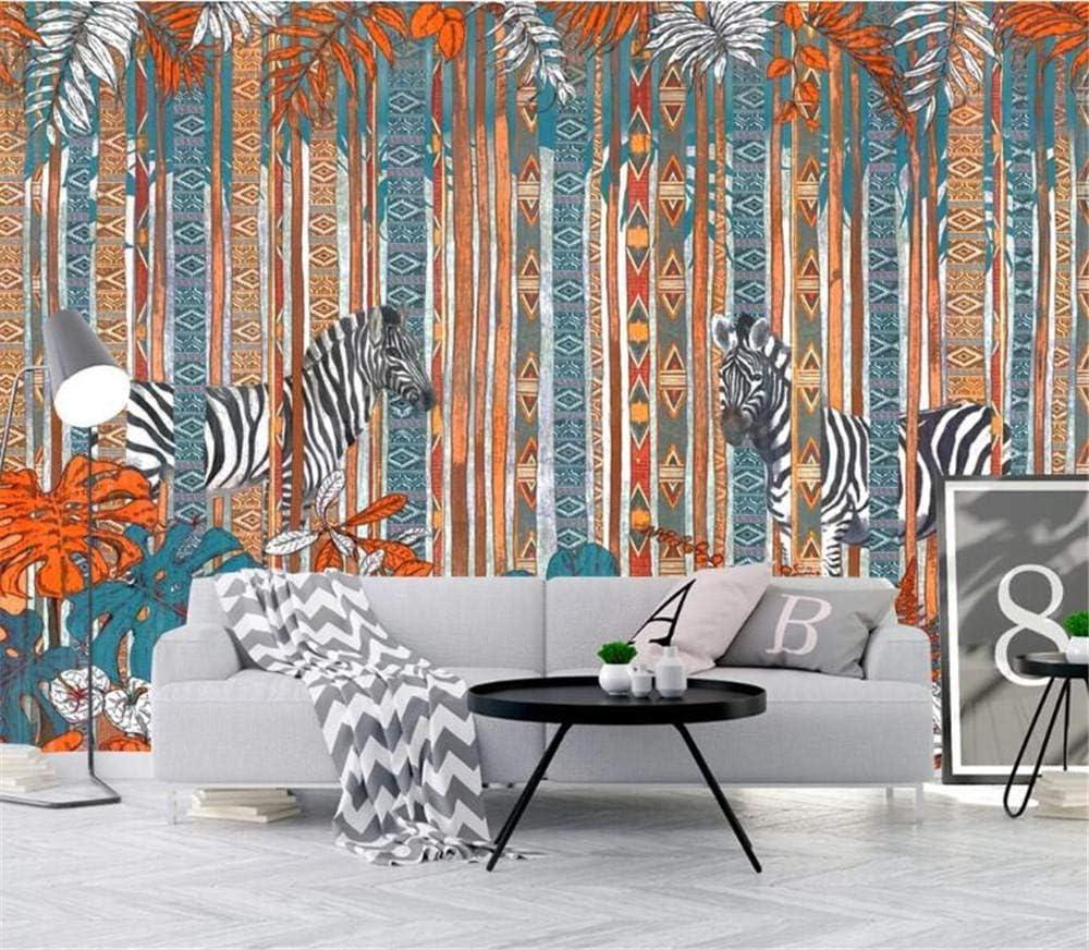 Zebra Tropische Pflanzen 3D Tapete Poster Restaurant Schlafzimmer Wohnzimmer Sofa TV Dekorative Wand-250cm×170cm