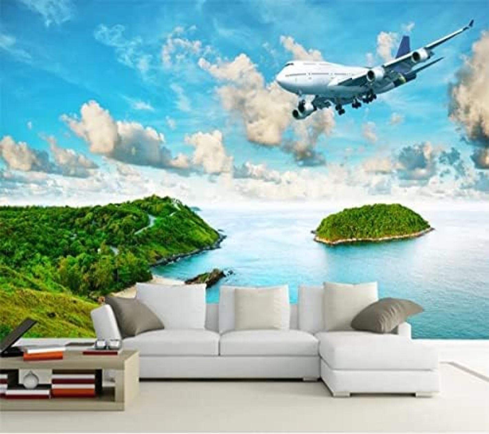 XLMING Seaside Island Aircraft 3D Tapete Wohnzimmer Sofa Schlafzimmer Esszimmer Home Dekoration Wand-250cm×170cm