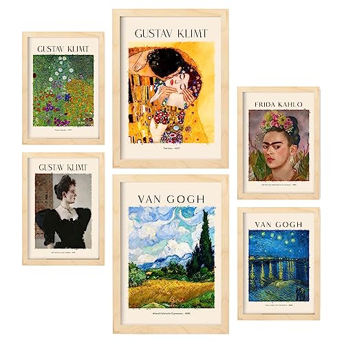 Nacnic Frida Klimt van Gogh Posterblatt. Malergalerie. Dekorative Gemälde für Ihr Wohnzimmer, Schlafzimmer, Zuhause. Wandkunstdrucke. Größen A4 und A3 mit leichten Holzrahmen