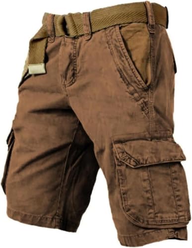 Herren-Taktikshorts mit Mehreren Taschen, Vintage-Gewaschene, Bedruckte, wasserdichte Outdoor-Cargo-Shorts, Sommer-Angelshorts, Braun, 4XL