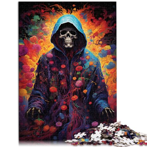 Puzzle für Puzzle, farbenfrohes psychedelisches Gemälde, Skelett, 1000 große Teile, Puzzle für Erwachsene, Holzpuzzle, Unmögliches Puzzle, 1000 Teile (50 x 75 cm)