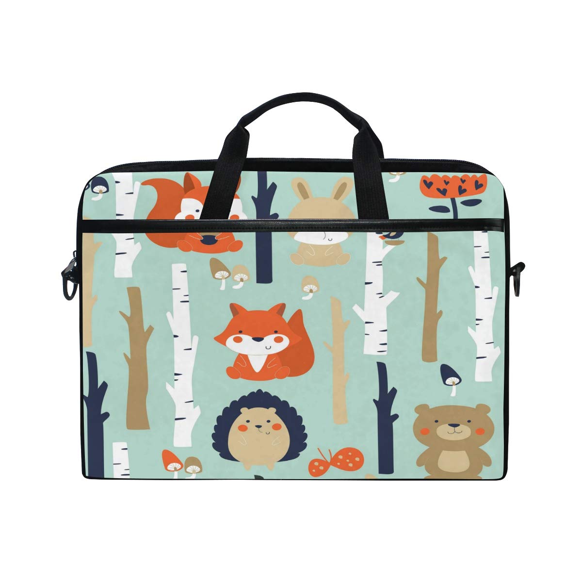 Linomo Laptoptasche mit süßem Fuchs, Eichhörnchen, Igel, Kaninchen, Bär, Laptoptasche, Umhängetasche, Laptoptasche, Schultertasche, passend für 33 cm (13 Zoll) 35,6 cm (14 Zoll) Laptops für Damen, Herren, Büro, Kinder, Schule