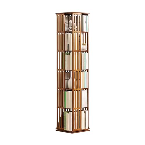 Regal 5/6-stufiges, drehbares Bücherregal, 360-Grad-Display, bodenstehendes Bücherregal, Bambus-Aufbewahrungsregal, drehbares Bücherregal, Organizer für Schlafzimmer, Wohnzimmer Standregal Bookshelf