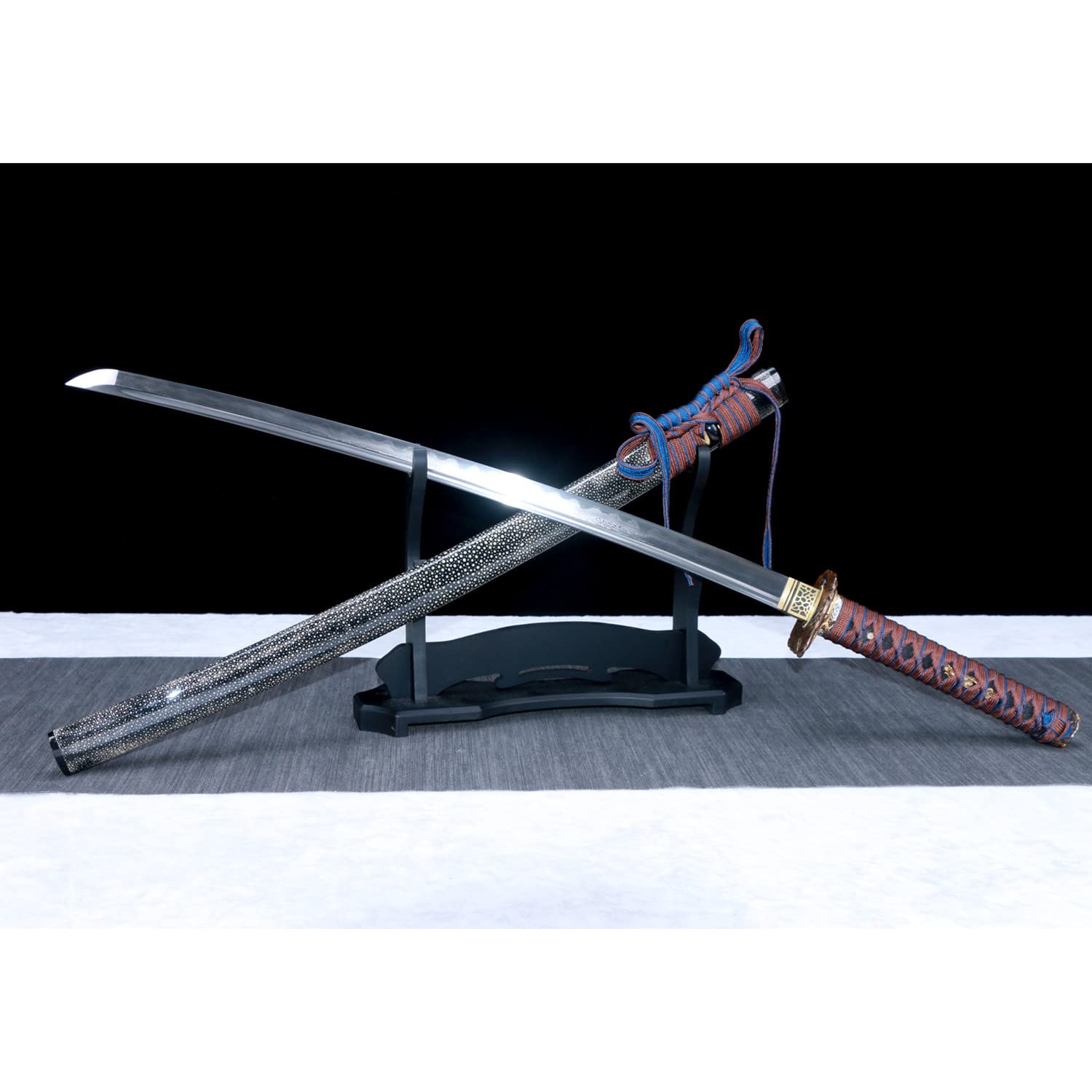 LQSMX sword 103cm Samuraischwert scharf Schwerter echte Waffen Handgefalteter geschmiedeter Karierter Stahl (Damaskus Stahl) Erdbedeckte Brennklingentechnologie