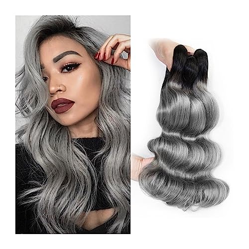 Human Hair Bundles Graue Webart Echthaar-Bündel 2/3/4 Bündel 1B dunkelgraue Körperwelle Ombre Remy Echthaar-Webartverlängerungen 10-22 Zoll hochwertiges weiches Haar human hair weave (Color : Dark Gr