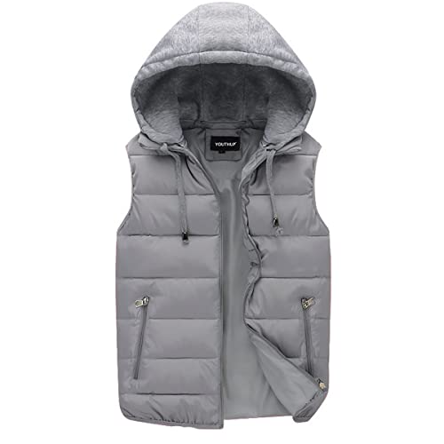 YOUTHUP Herren Steppweste mit Kapuze Leicht Winterweste Outdoor Dicke Freizeit Gilet Ärmellos Jacke Sport Weste