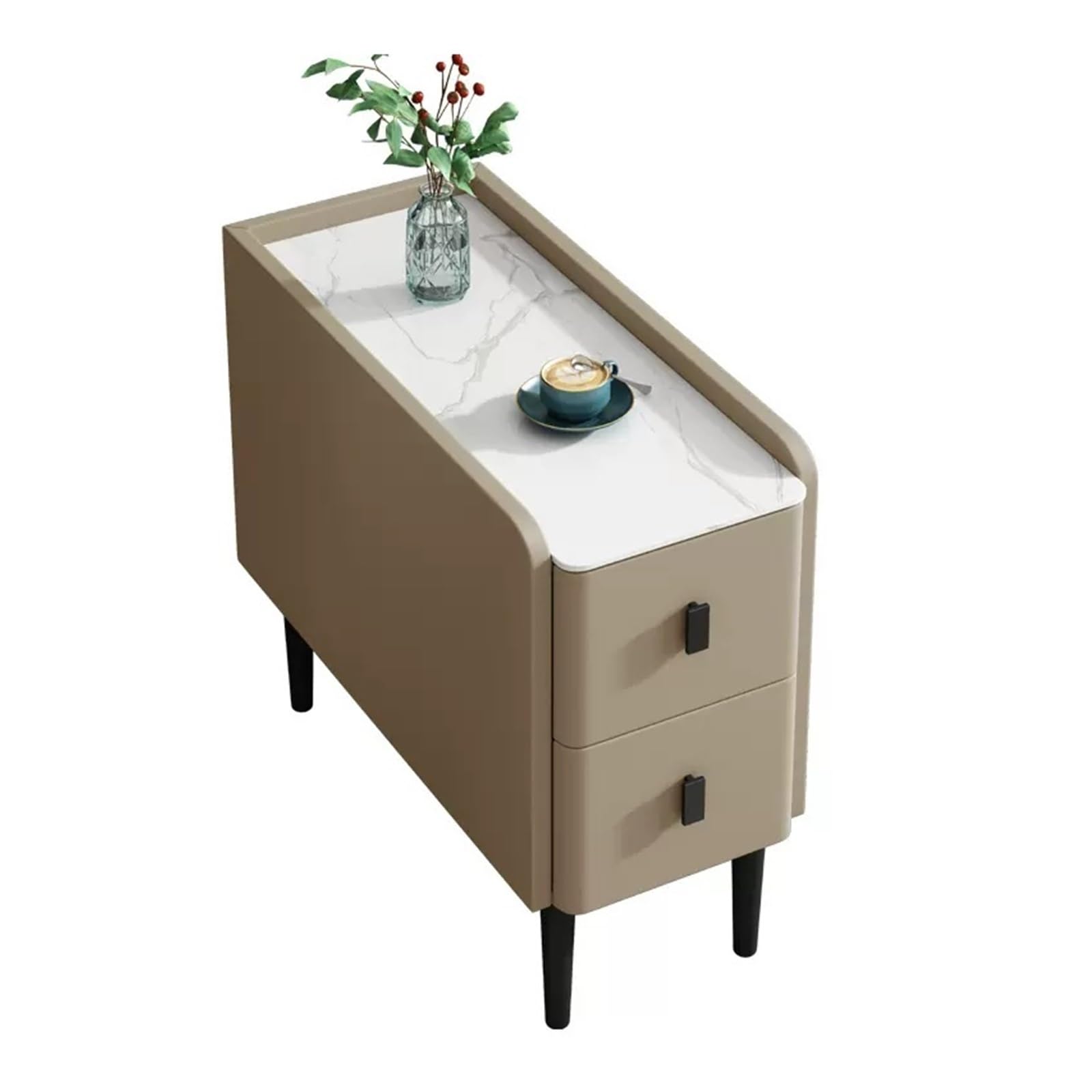 FUHAI-666 Wohnzimmer Sofa Schmal Sideboard Beistelltisch Aufbewahrungsschrank mit 2 Schubladen Beistelltisch Schmal Schrank Sofa Fugenschrank(Khaki,25x80x60cm)