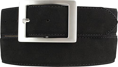 BELTINGER Herren-Gürtel aus Veloursleder mit Doppel-Schnalle 4 cm | Velour-Ledergürtel für Herren 40mm | Wildleder-Gürtel 4cm | Schwarz 115cm