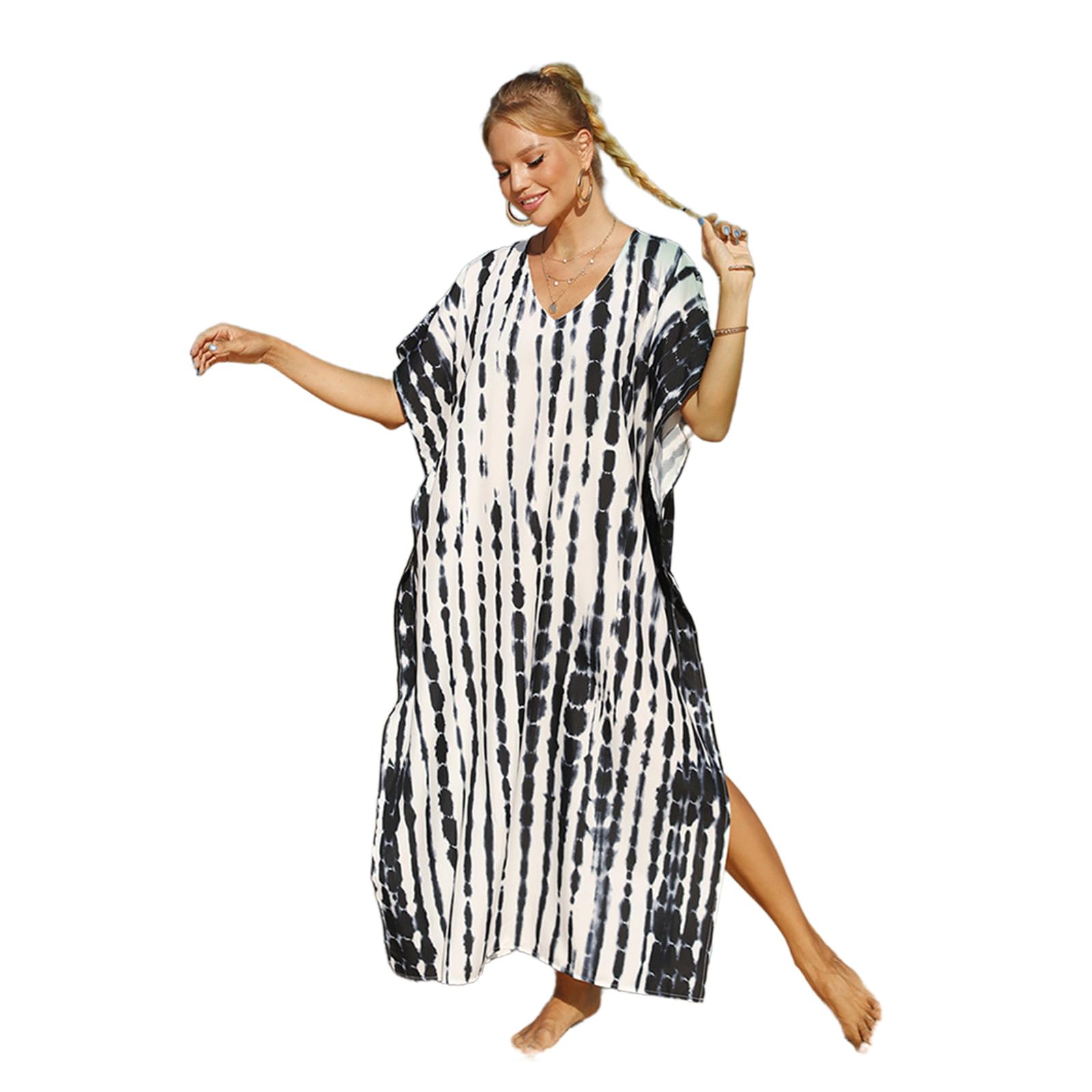 Kaftan-Kleid für Damen, bedruckt, kurze Ärmel, Badeanzug, volle Länge, Strand-Kaftan-Kleid