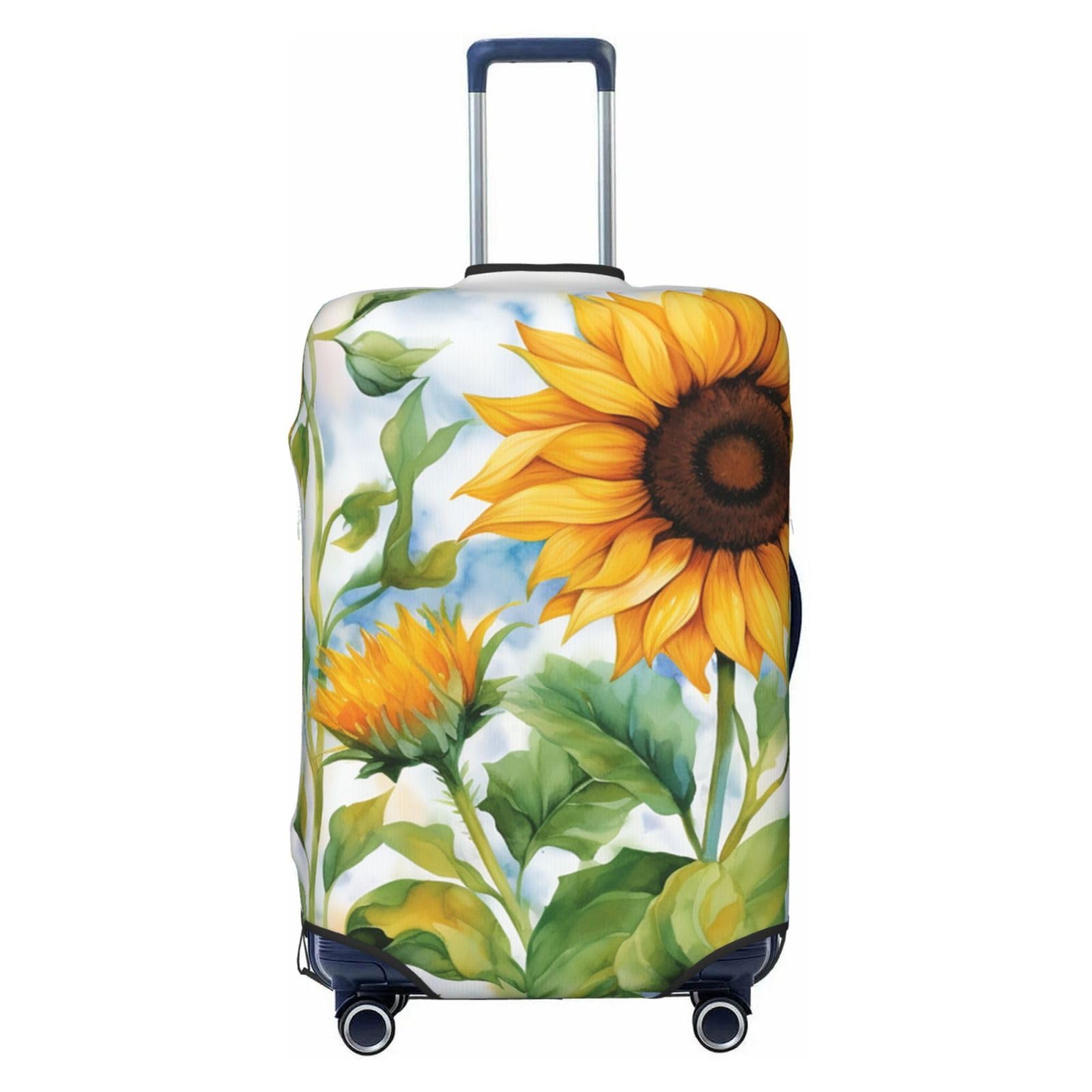 CSGJMYGS Reisegepäckabdeckung, elastisch, waschbar, modisch, kratzfest, Aquarell-Sonnenblumen-Motiv, Koffer-Schutz, passend für 45,7 - 81,3 cm Gepäck, Schwarz , XL