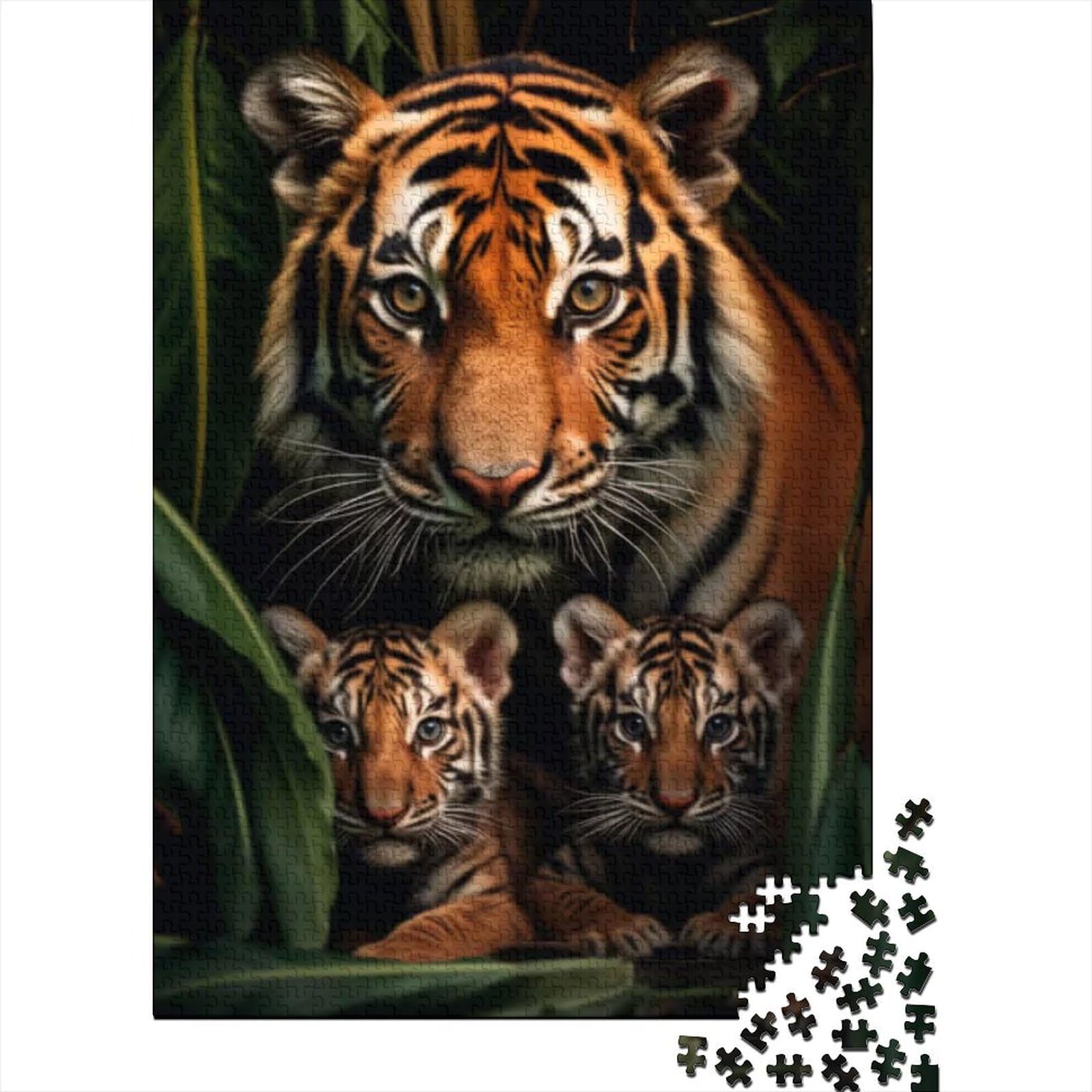 1000-teiliges Puzzle für Erwachsene, Tiger mit Jungen, Puzzles für Erwachsene und Jugendliche, Holzpuzzle, Spielzeug, Denkspiel, Größe: 75 x 50 cm