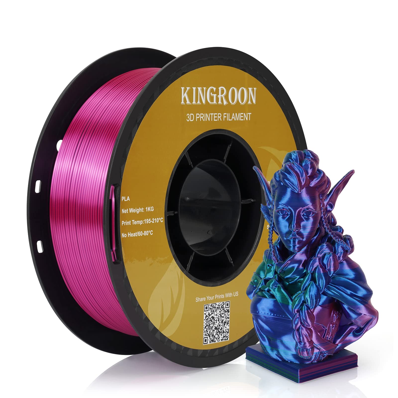 Kingroon Silk PLA Filament Triple Color PLA 3D Printer Filament, Dimensional Accuracy +/- 0.03mm, 1kg Spool(2.2lb), 1.75mm, Red Blue Green 3D Prionter Filament