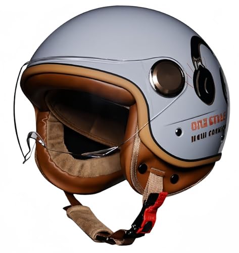 3/4 Offener Motorradhelm Schutzbrille Komfortfutter Ohrenschützer ECE-Zertifizierung Sturzhelm Roller Fahrrad Chopper Helm Erwachsene Männer J,XL62-63CM