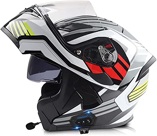 Motorradhelm Herren Mit Bluetooth Klapphelm Integralhelm Fullface Helm Motorrad,DOT/ECE Zertifiziert Rollerhelm Sturzhelm Mit Doppelvisier Sonnenblende Für Damen Erwachsene