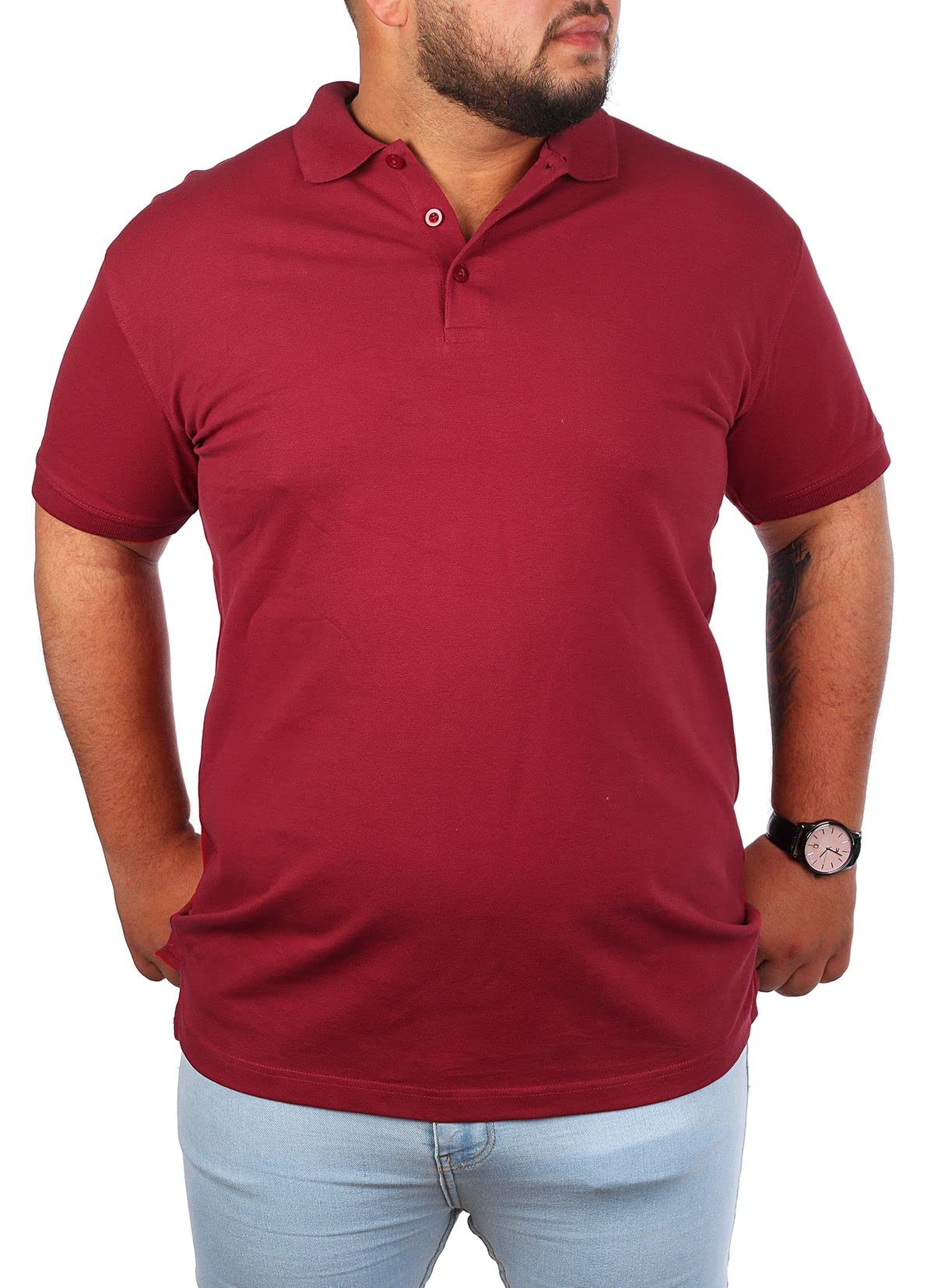 Young & Rich Herren Übergröße Polo Shirt einfarbig Uni Basic big size optimierte Moderne Passform, Grösse:9XL, Farbe:Weinrot