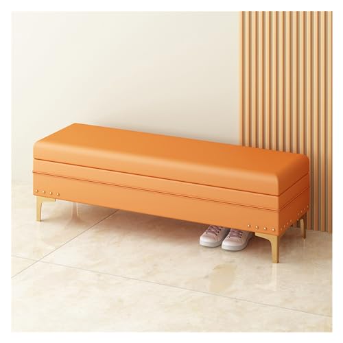 guiling-1986 Sitzbank für Schlafzimmer Gepolsterte Aufbewahrungsbank mit Nagelkopfbesatz | Ottomane mit Stauraum for Wohnzimmer und Schlafzimmer | Dekorative Wohnmöbel Bettbank(Orange,80 * 40 * 40cm)