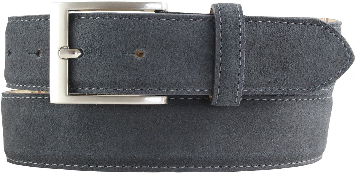 BELTINGER Italienischer Veloursleder-Gürtel, 35 mm breit, Herren, Anzuggürtel, Hosengürtel, Wildleder, Schließe Silber | Anthrazit 105cm