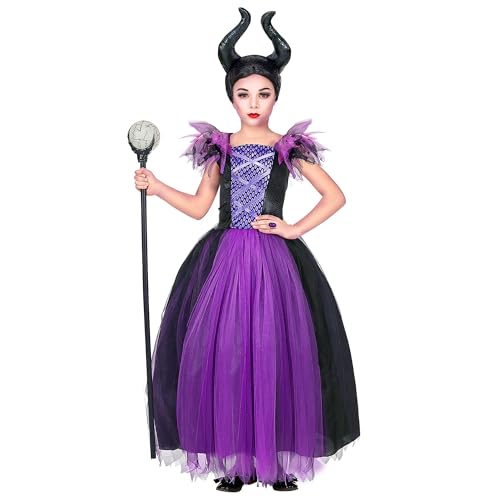 Widmann - Kinderkostüm Malefizia, Kleid, Kopfschmuck, Halloween, Karneval, Mottoparty