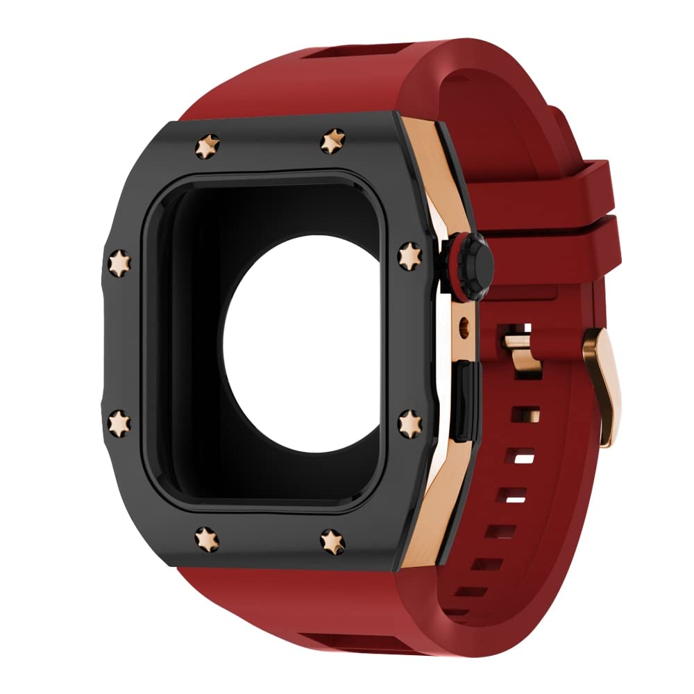 KANUZ Modifikations-Mod-Kit für Apple Watch Armband Hülle 8, 7, 44 mm, 45 mm, Silikonband, Metallrahmen, Zubehör für iWatch Serie 6, 5, 4 SE (Farbe: K, Größe: 44 mm für 6/5/4/SE)