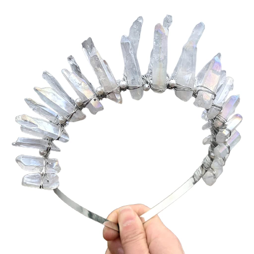 SANRLO Stirnbänder, Haarschmuck für Damen, doppelstöckig, natürliche Kristallkrone, Stirnband, handgefertigt, Perlen, Haarreifen, Party-Geschenk, Braut-Haarschmuck