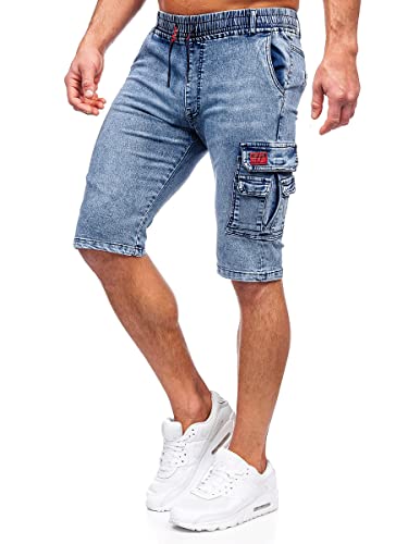 BOLF Herren Kurze Jeanshose Shorts Bermudas Jeans Short Kurze Hose Cargo Cargoshorts Destroyed Used Look Denim Stretch Freizeithose HY820 Blau M [7G7]