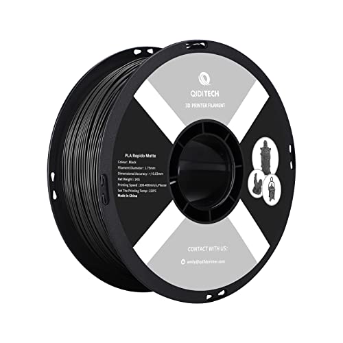 QIDI TECH Matte PLA Rapido Filament 1.75mm, PLA Matte 3D Drucker Filament 1kg Spule (2.2lbs), Geeignet für Hochgeschwindigkeitsdruck, 3D Druck Filament Fit die meisten FDM 3D Drucker, Matte Schwarz