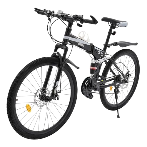 Fridgestea 26 Zoll Mountainbike Klappbar, 21 Gang Klapprad, Klappfahrrad Erwachsene Jugendfahrrad MTB mit Scheibenbremsen vorne und hinten für Jungen Mädchen Damen Herren (Schwarz+Silber)