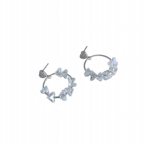 S925 Silber Ohrringe Micro Inlay Liebe Ohrringe Hängen Ring String Dreieck Kristall Weibliche Ohrringe, OUJTWMDQ, Foto Farbe, 925er Silber