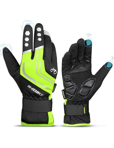 INBIKE Winterhandschuhe Fahrrad MTB Handschuhe Herren Damen Winter Touchscreen Fahrradhandschuhe Beheizbar für Radsport Road Race Downhill Wandern Grün 2XL