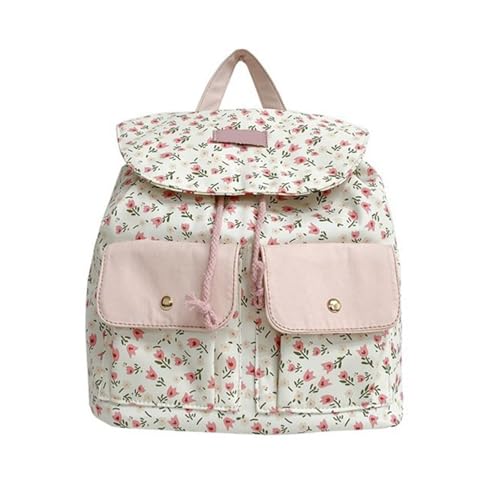 Frauen Mädchen Süße Blumen Doppel Taschen Schulter Tasche Japanische Ästhetik Kleinen Rucksack Casual Student Schule Buch Tasche