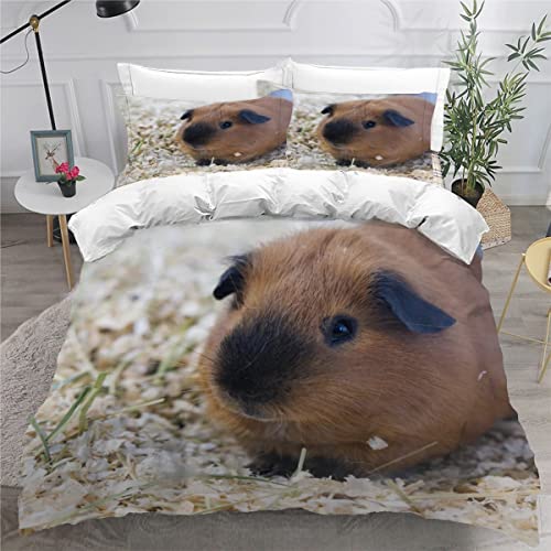 Tier Bettwäsche 135x200cm 3D Drucken Meerschweinchen Bettbezug Set für Jungen Mädchen Teens Kinderbettwäsche Mikrofaser Weiche Luxus Bettwaren Raumdekor 3-teiliges +2 Kissenbezug 80x80