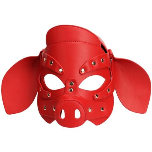 Fituenly Schwein Vollgesichtsmaske Leder Tierkopfmaske Halloween Party Cosplay Kostüme Neuheit Maskerade Gothic Maske Für Erwachsene