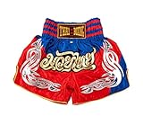 MUAY NATION Muay Thai Shorts für Männer Frauen Slim Cut MMA Boxshorts Training Kickbox-Kleidung Kampfsport-Shorts (DE/NL/SE/PL, Alphanumerisch, M, Regular, Regular, PRM Rot/Blau)