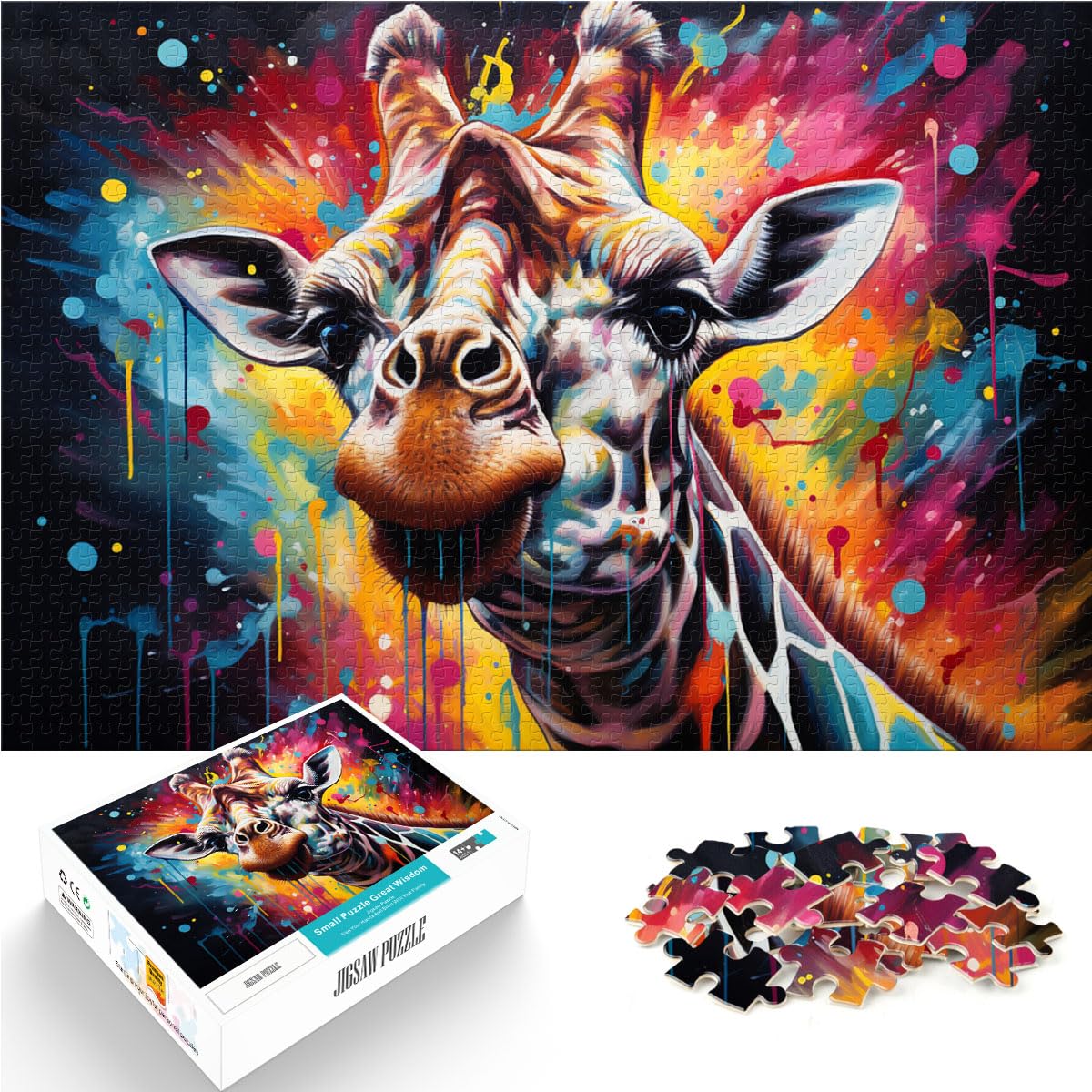 Puzzles Lernspiele Buntes psychedelisches Giraffengemälde Puzzles 1000-teiliges Holzpuzzle Anspruchsvolles, schwieriges Puzzle 1000 Teile (50 x 75 cm)