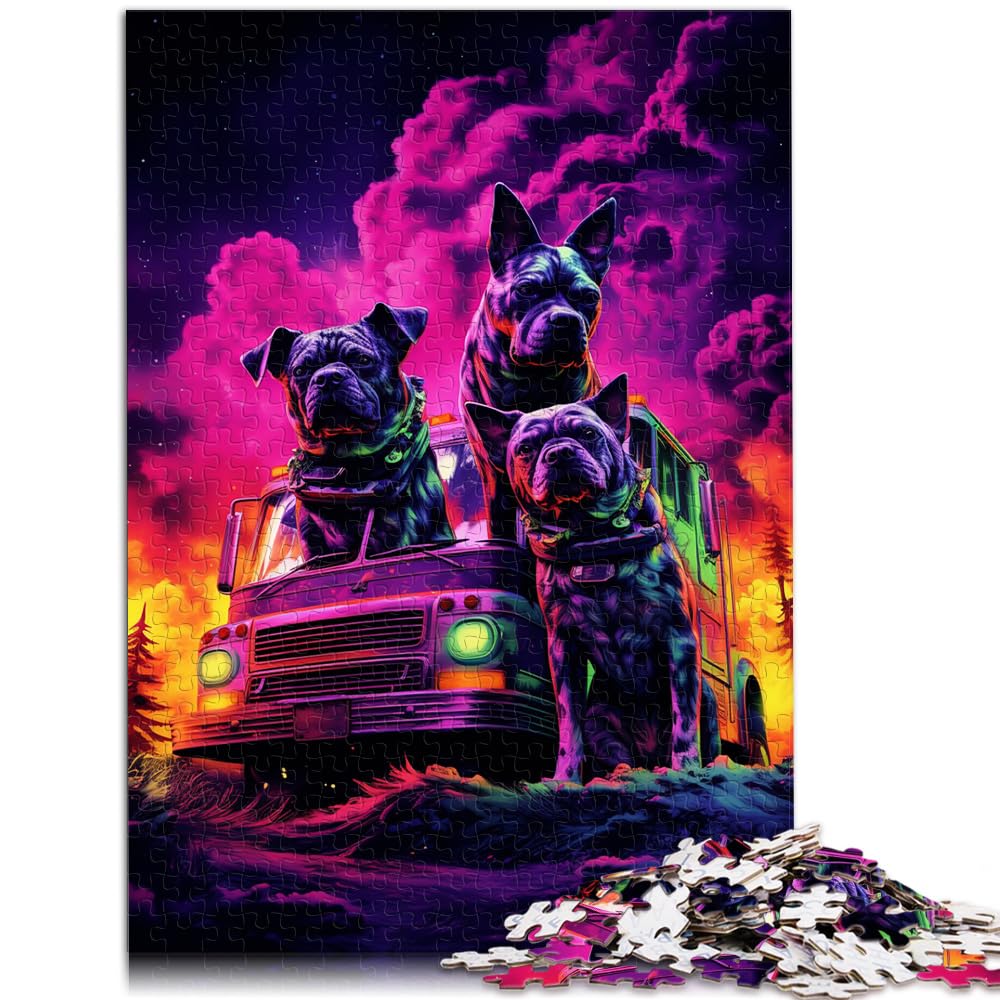 Puzzle für Erwachsene mit Hund neben Feuerwehrauto, 1000 Teile, Puzzle-Geschenke, jedes Teil ist einzigartig – anspruchsvolles, unterhaltsames Familienspiel, 1000 Teile (50 x 75 cm)