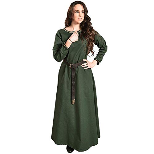 MYTHOLON Heloise Kleid dunkelgrün, S, Kleid Mittelalter Damen, LARP, Cosplay, Wikinger