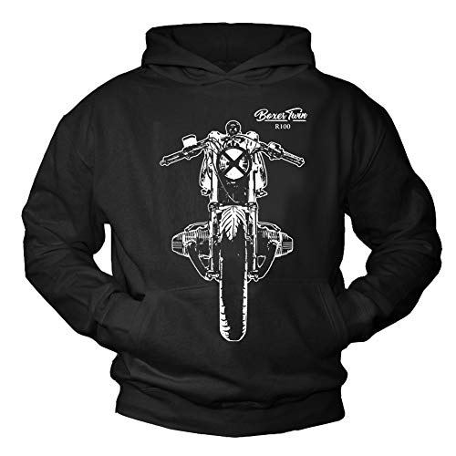 MAKAYA Biker Pullover Herren - Cafe Racer R100 - Kapuzenpullover Motorrad Geschenke Männer Schwarz Göße XL