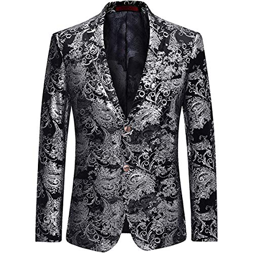 Allthemen Herren Pailletten Sakko Gold Glitzer Blazer Slim Fit Hochzeit Smoking Silber Medium