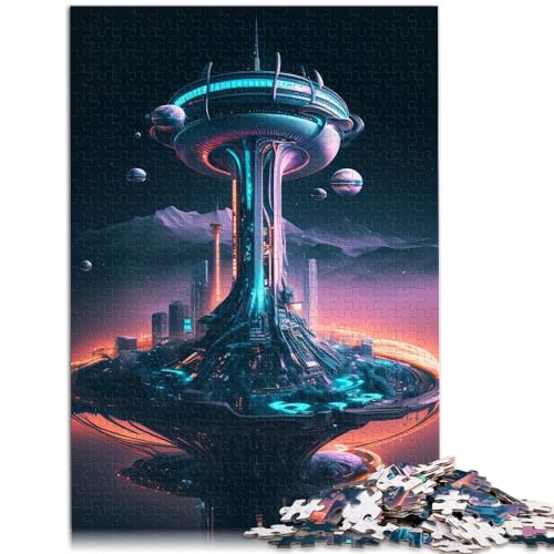 Puzzles, Lernspiele, Future Seattle im Weltraum, Puzzles für Erwachsene, 1000 Puzzle-Spielzeug, Holzpuzzle für Puzzle-Geschenke, 1000 Teile (50 x 75 cm)