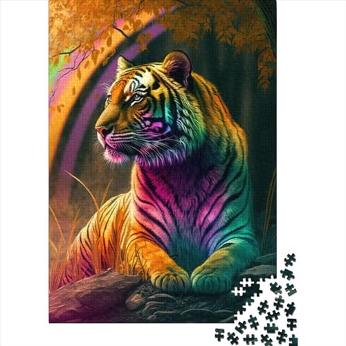 Tiger-Puzzle, buntes Tier, aus Holz, für Erwachsene, Puzzle für Erwachsene, 1000 Teile, Puzzle für Erwachsene, Lernspiel, Herausforderungsspielzeug (Größe: 75 x 50 cm)