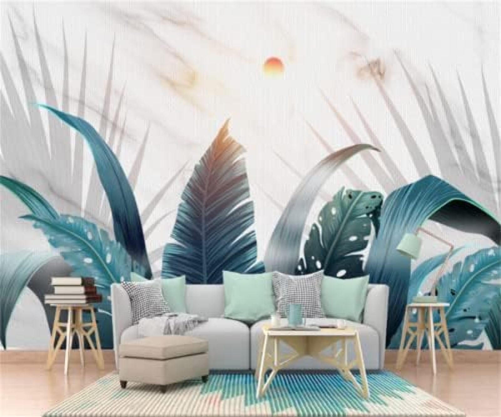 XLMING Tropical Plant Leaf Marble Sub Sun 3D Tapete Wohnzimmer Sofa Schlafzimmer Esszimmer Home Dekoration Wand-300cm×210cm