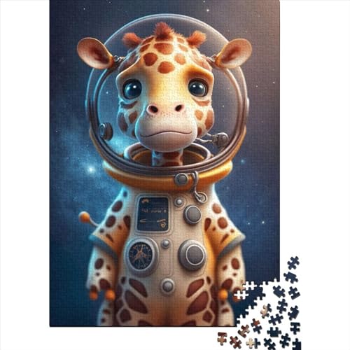 Puzzle für Erwachsene und Jugendliche, 1000 Teile, Astronauten-Weltraum-Giraffe, Puzzle für Erwachsene, Holzbrett-Puzzle, anspruchsvolles Spiel, Puzzlegröße: 75 x 50 cm