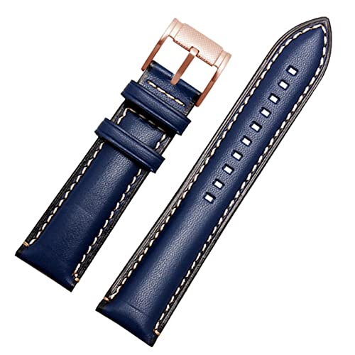 SCRUBY Für Fossil BQ2363/2453 ME3099 3052 3054 FS5380/5453 FS4735 FS4812 Kaufmannsgurt Vintage echtes Leder Uhrenband 20 22 mm(Blue Rose gold,24mm)