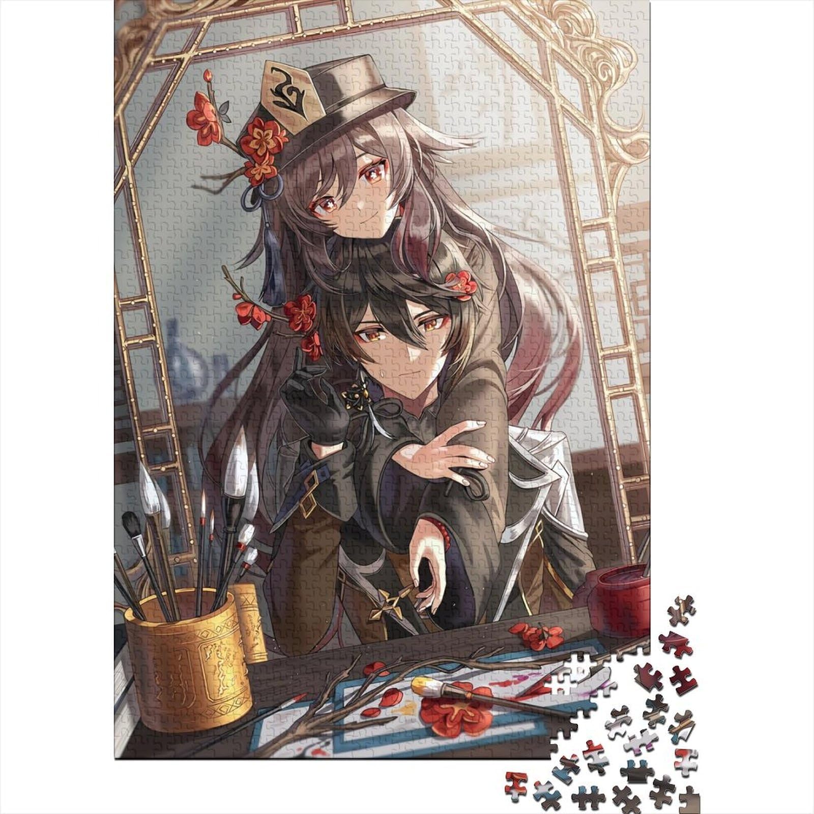 Kunstpuzzle für Erwachsene 1000 Teile Genshin Impact Hu Tao Holzpuzzle für Teenager Spielspielzeug für Erwachsene Familienpuzzle Geschenk (Größe: 75x50cm)