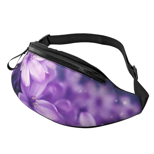 Gürteltasche mit schottischem Schottenkaro, leichte Gürteltasche für Reisen und den täglichen Gebrauch, Blau und Grün, Blühende violette Blumen, Einheitsgröße